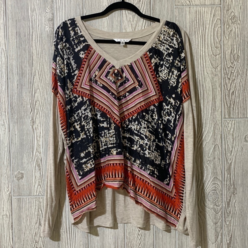 CAbi Silk Scarf Aztec Pattern Blouse 768 Medium - Picture 2 of 8